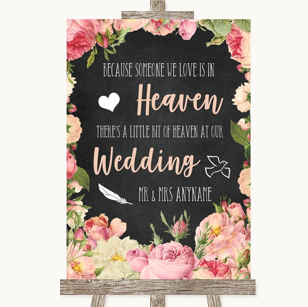 Chalkboard Style Pink Roses Heaven Loved Ones Personalised Wedding Sign