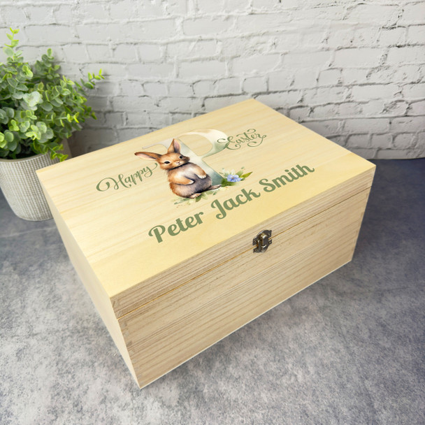 Bunny Name Initial Letter P Easter Hamper Gift Personalised Wooden Keepsake Box