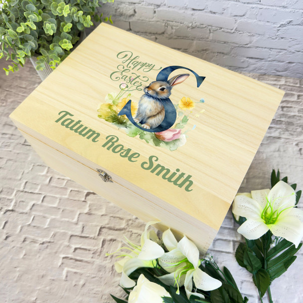 Bunny Name Initial Letter S Easter Hamper Gift Personalised Wooden Keepsake Box