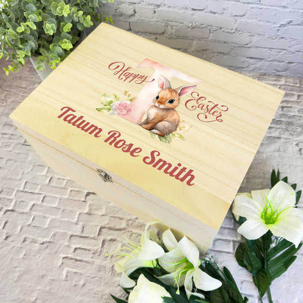 Bunny Name Initial Letter T Easter Hamper Gift Personalised Wooden Keepsake Box