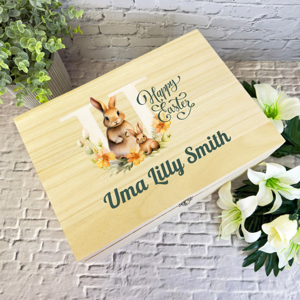 Bunny Name Initial Letter U Easter Hamper Gift Personalised Wooden Keepsake Box