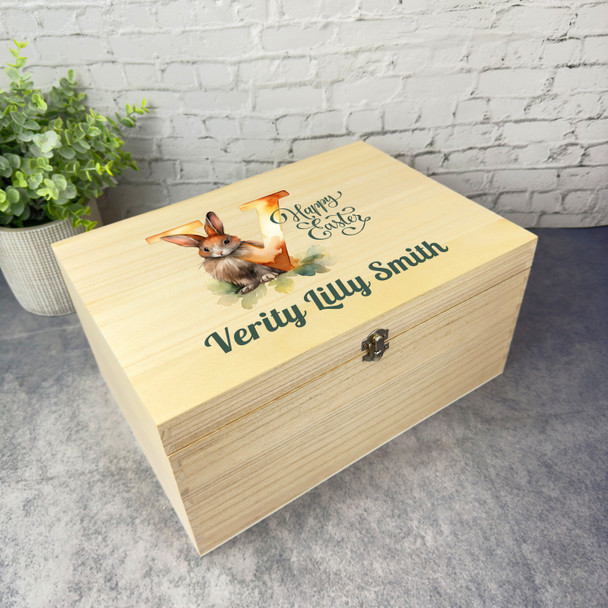 Bunny Name Initial Letter V Easter Hamper Gift Personalised Wooden Keepsake Box