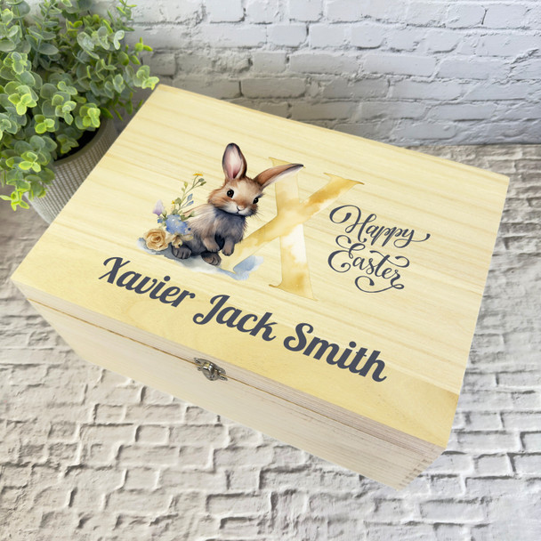 Bunny Name Initial Letter X Easter Hamper Gift Personalised Wooden Keepsake Box