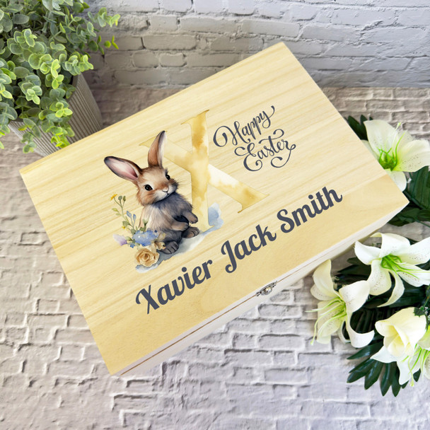 Bunny Name Initial Letter X Easter Hamper Gift Personalised Wooden Keepsake Box