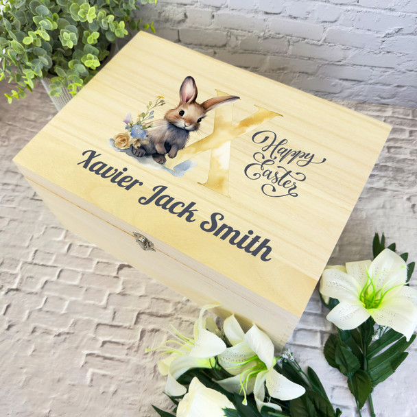 Bunny Name Initial Letter X Easter Hamper Gift Personalised Wooden Keepsake Box