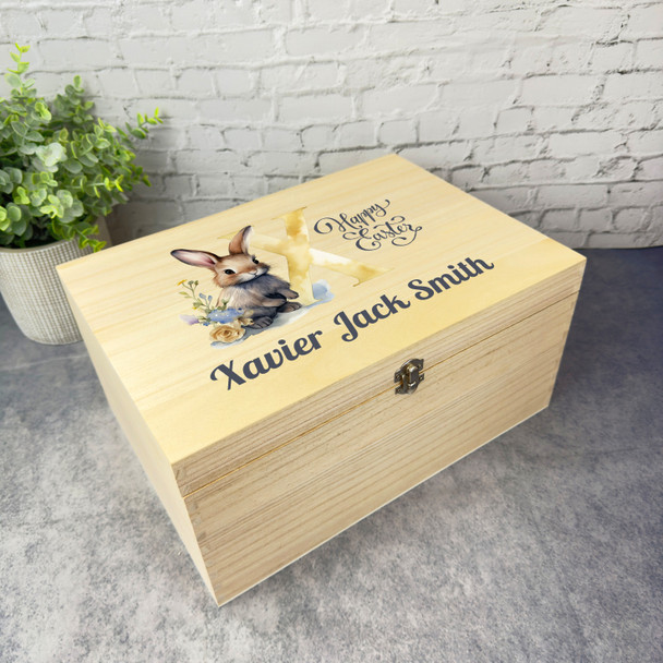 Bunny Name Initial Letter X Easter Hamper Gift Personalised Wooden Keepsake Box