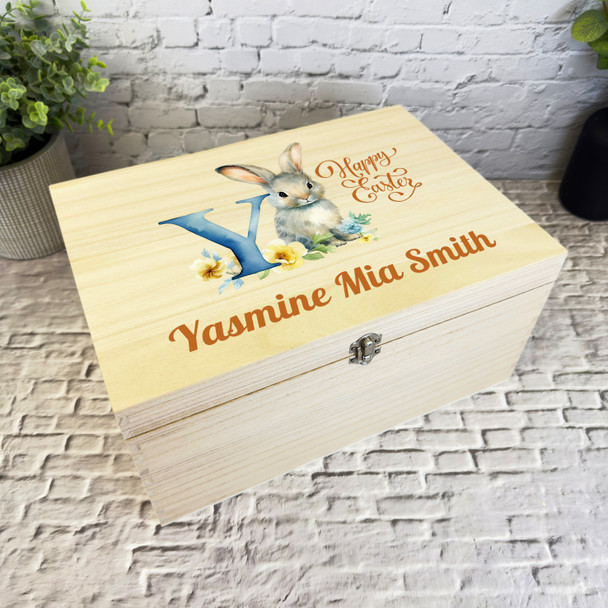 Bunny Name Initial Letter Y Easter Hamper Gift Personalised Wooden Keepsake Box