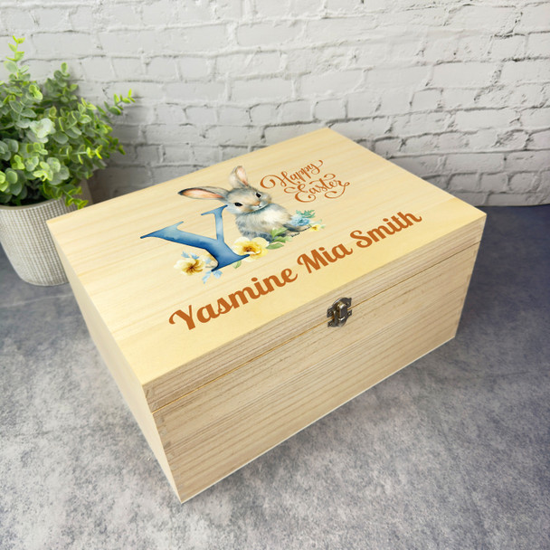 Bunny Name Initial Letter Y Easter Hamper Gift Personalised Wooden Keepsake Box