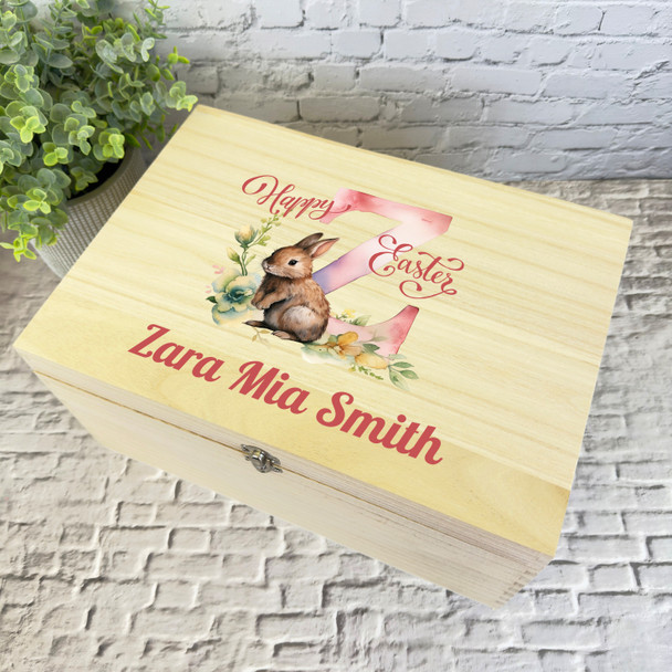 Bunny Name Initial Letter Z Easter Hamper Gift Personalised Wooden Keepsake Box