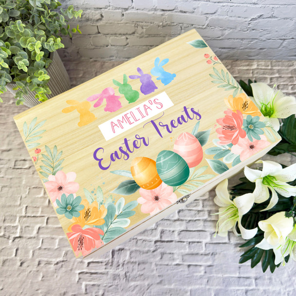 Easter Treats Bright Bunny Easter Hamper Gift Personalised Wooden Keepsake Box