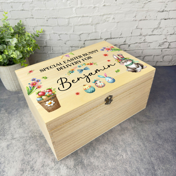 Easter Bunny & Eggs Easter Hamper Gift Personalised Wooden Memory Keepsake Box