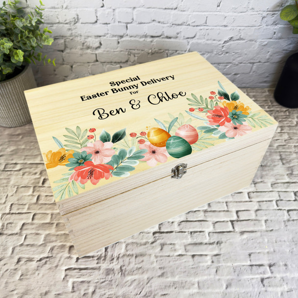 Spring Watercolour Floral Easter Hamper Gift Personalised Wooden Keepsake Box