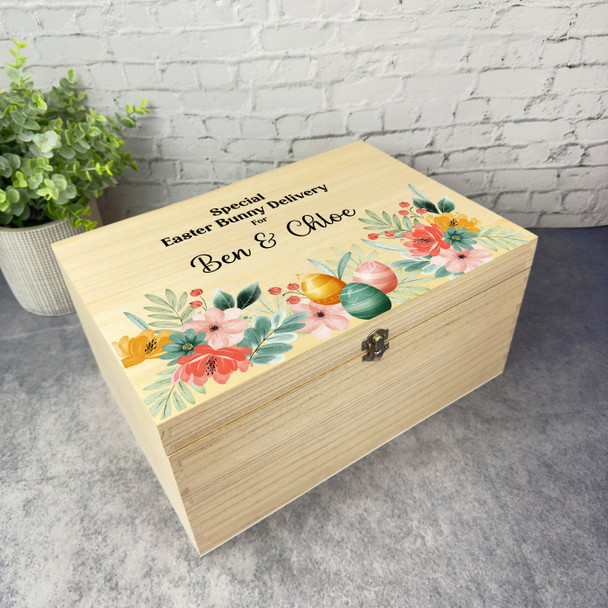 Spring Watercolour Floral Easter Hamper Gift Personalised Wooden Keepsake Box