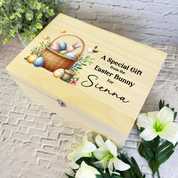 Watercolour Easter Basket Easter Hamper Gift Personalised Wooden Keepsake Box