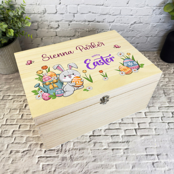 Bunny With Eggs Easter Hamper Gift Personalised Wooden Memory Keepsake Box