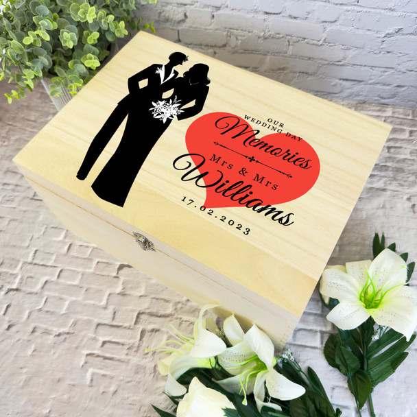 Lesbian Wedding Memories Silhouette Wedding Day Personalised Wooden Keepsake Box