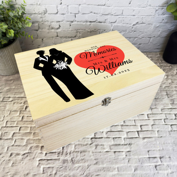 Lesbian Wedding Memories Silhouette Wedding Day Personalised Wooden Keepsake Box