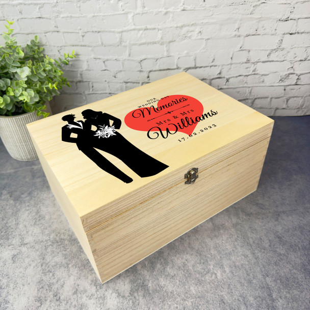 Lesbian Wedding Memories Silhouette Wedding Day Personalised Wooden Keepsake Box