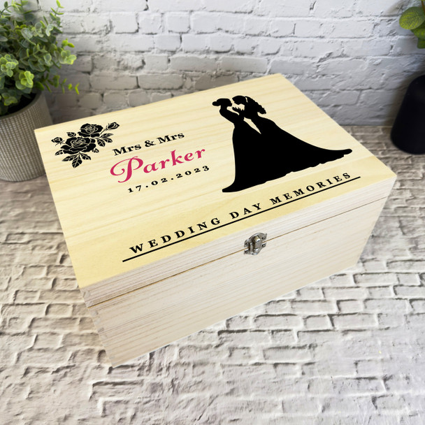 Lesbian Wedding Silhouette Memories Wedding Day Personalised Wooden Keepsake Box