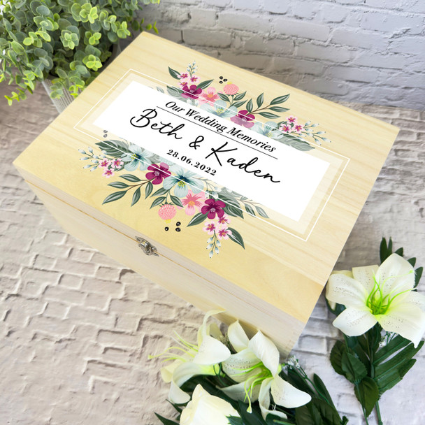 Pink Floral Memories Wedding Day Personalised Storage Wooden Memory Keepsake Box