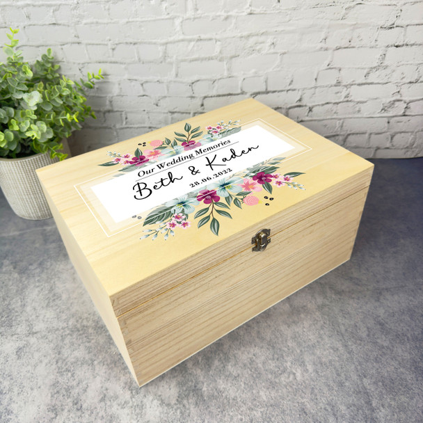 Pink Floral Memories Wedding Day Personalised Storage Wooden Memory Keepsake Box