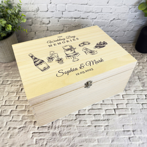 Engraved Wedding Elements Memories Wedding Day Personalised Wooden Keepsake Box