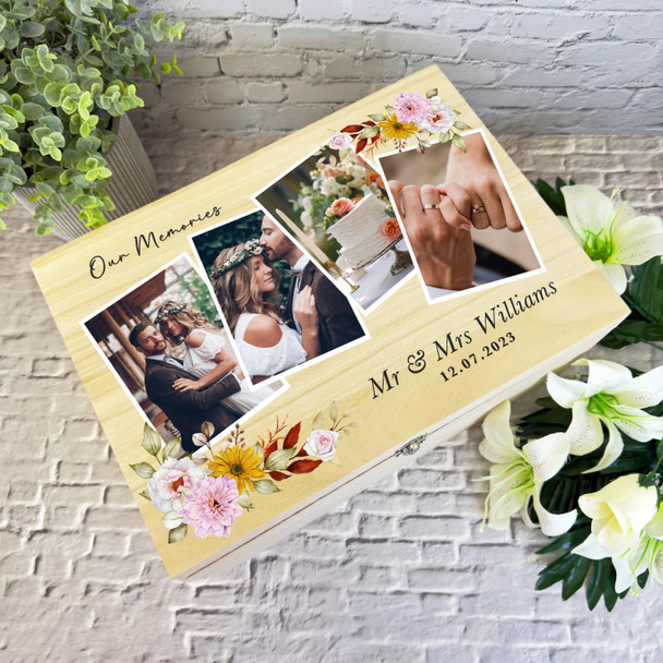 Watercolour Floral Photos Wedding Day Memories Personalised Wooden Keepsake Box