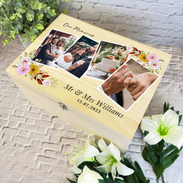 Watercolour Floral Photos Wedding Day Memories Personalised Wooden Keepsake Box