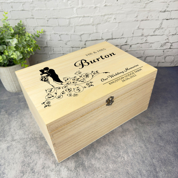 Wedding Couple Silhouette Memories Wedding Day Personalised Wooden Keepsake Box