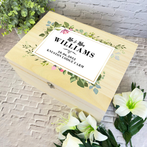 Green Leaves Floral Wedding Day Personalised Storage Wooden Memory Keepsake Box