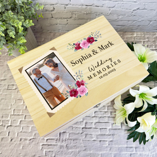 Floral Retro Photo Wedding Day Personalised Storage Wooden Memory Keepsake Box