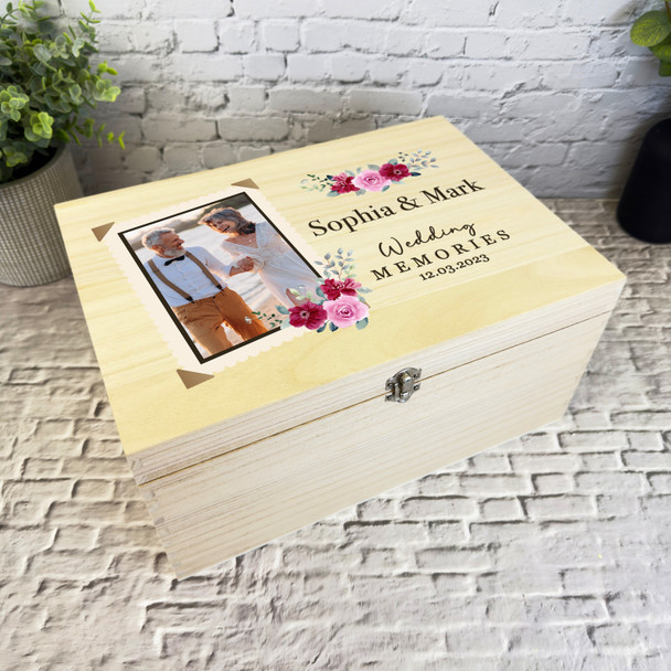 Floral Retro Photo Wedding Day Personalised Storage Wooden Memory Keepsake Box