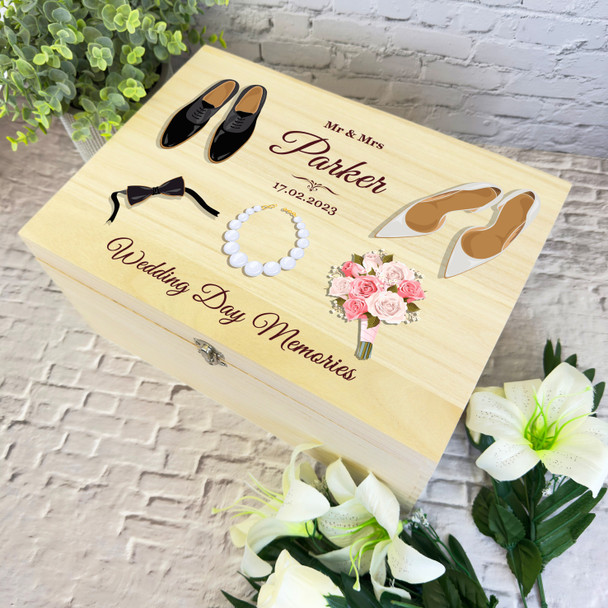 Groom Bride Accessories Memories Wedding Day Personalised Wooden Keepsake Box