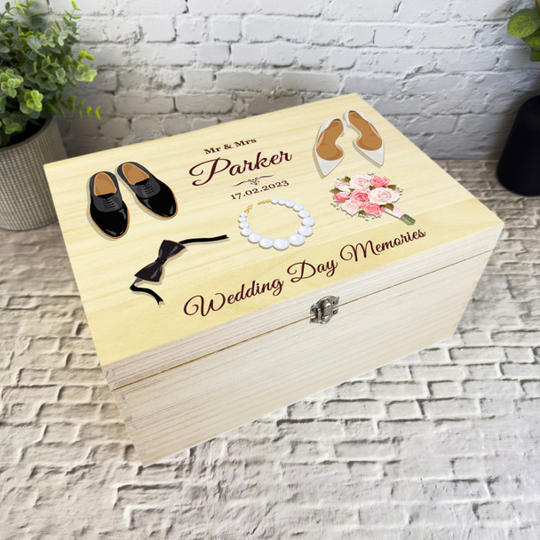 Groom Bride Accessories Memories Wedding Day Personalised Wooden Keepsake Box