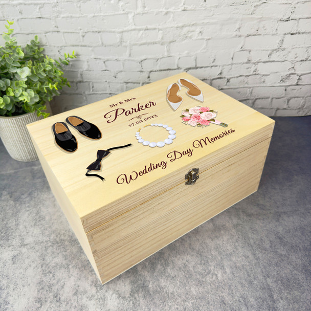 Groom Bride Accessories Memories Wedding Day Personalised Wooden Keepsake Box