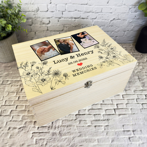 Black Red Heart Photos Wedding Day Memories Personalised Wooden Keepsake Box