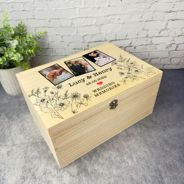 Black Red Heart Photos Wedding Day Memories Personalised Wooden Keepsake Box