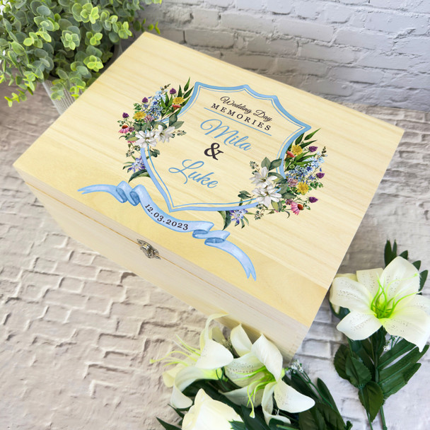 Floral Monogram Memories Wedding Day Personalised Wooden Memory Keepsake Box