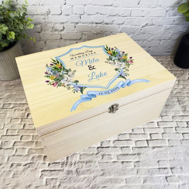 Floral Monogram Memories Wedding Day Personalised Wooden Memory Keepsake Box