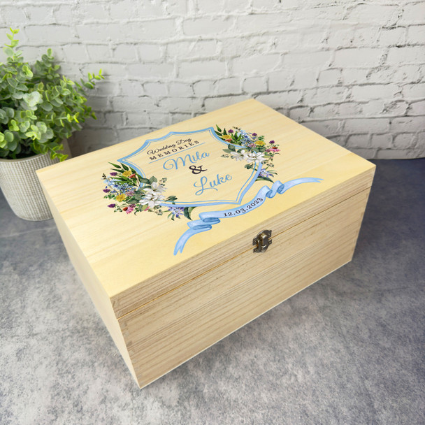 Floral Monogram Memories Wedding Day Personalised Wooden Memory Keepsake Box