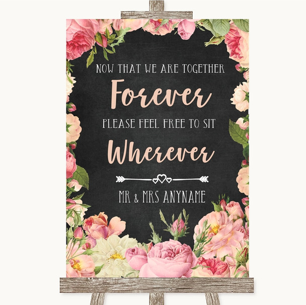 Chalkboard Style Pink Roses Informal No Seating Plan Personalised Wedding Sign