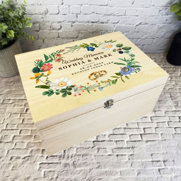 Bright Wedding Rings Wedding Day Memories Personalised Wooden Keepsake Box