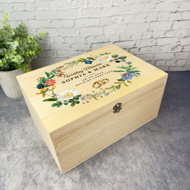 Bright Wedding Rings Wedding Day Memories Personalised Wooden Keepsake Box