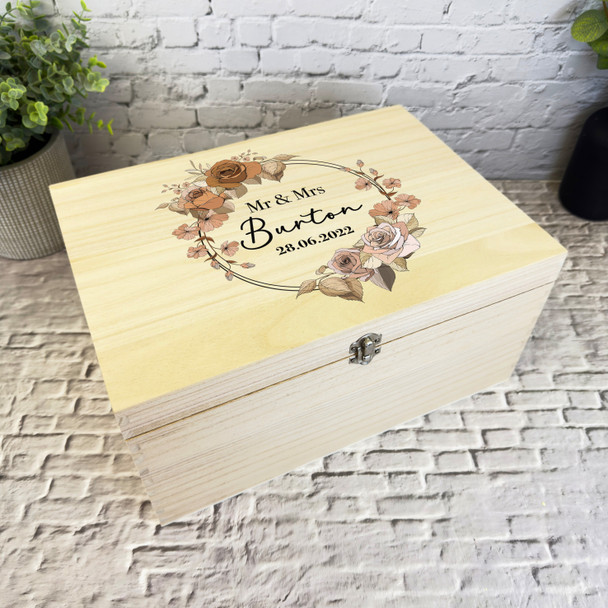 Vintage Roses Mr & Mrs Wedding Day Personalised Wooden Memory Keepsake Box