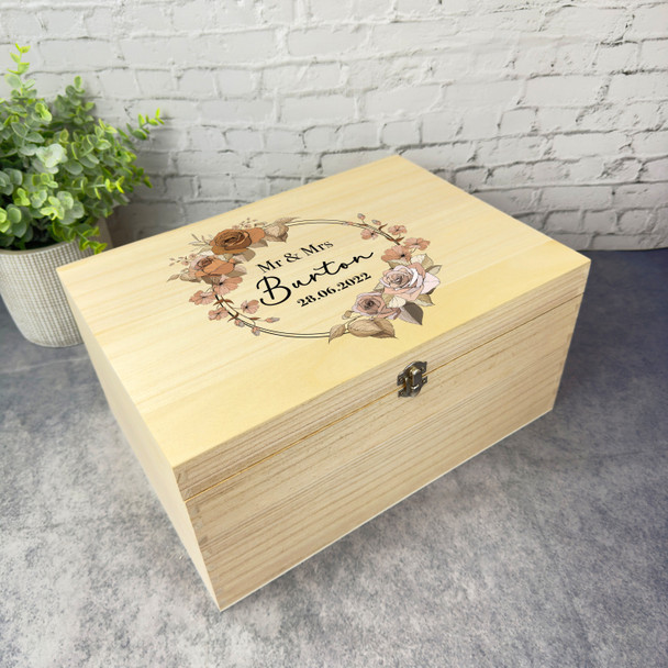 Vintage Roses Mr & Mrs Wedding Day Personalised Wooden Memory Keepsake Box