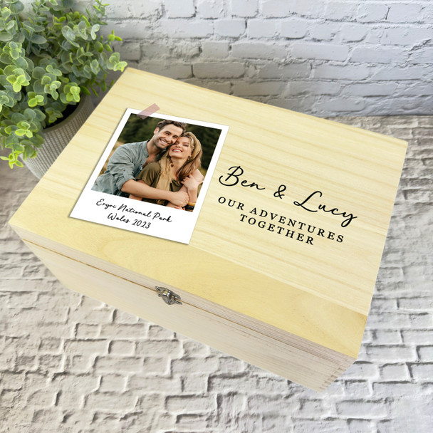 Polaroid Photo Relationship Adventures Memories Personalised Wooden Keepsake Box