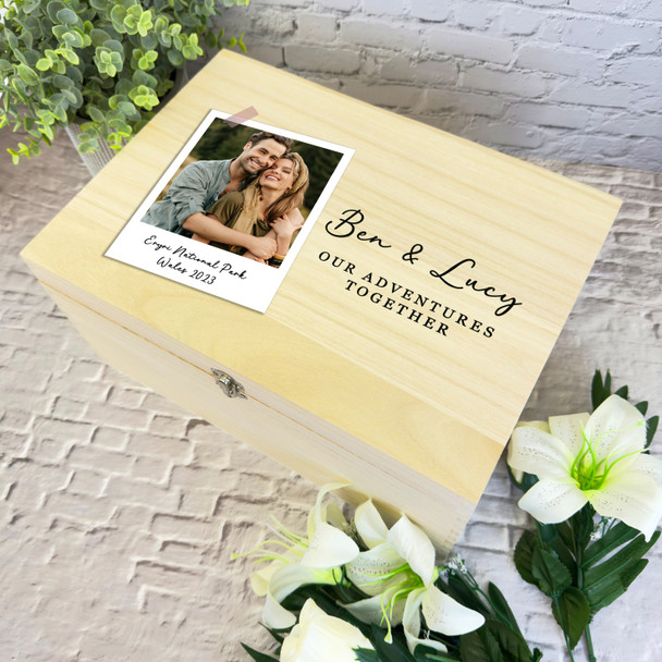 Polaroid Photo Relationship Adventures Memories Personalised Wooden Keepsake Box