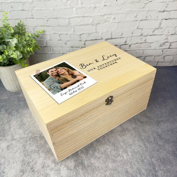 Polaroid Photo Relationship Adventures Memories Personalised Wooden Keepsake Box