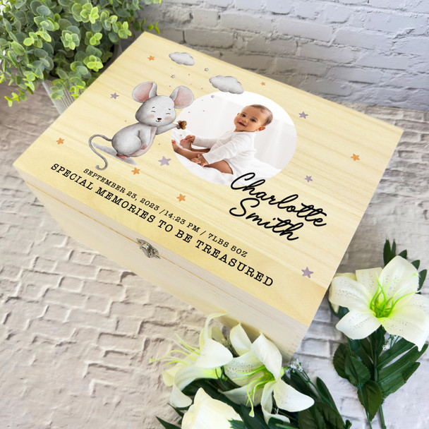 Watercolour Mouse Photo Special Memories Personalised Wooden Memory Keepsake Box