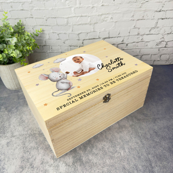 Watercolour Mouse Photo Special Memories Personalised Wooden Memory Keepsake Box